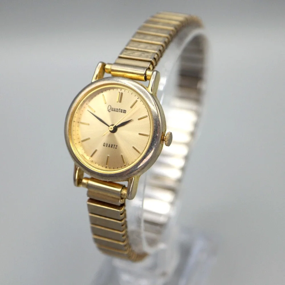 Quantum Ladies 26mm Watch Gold Tone Expansion Band with Fresh Battery
